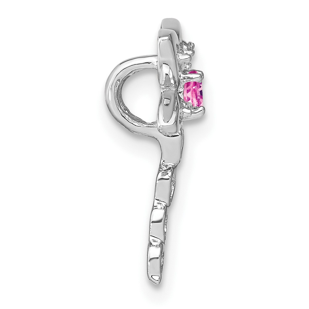 14k White Gold Lab Created Pink Sapphire and Diamond Dragonfly Chain Slide (PM7039-CPS-002-WA)