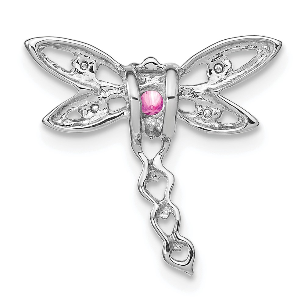 14k White Gold Lab Created Pink Sapphire and Diamond Dragonfly Chain Slide (PM7039-CPS-002-WA)