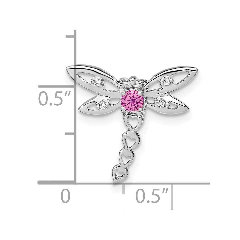 14k White Gold Lab Created Pink Sapphire and Diamond Dragonfly Chain Slide (PM7039-CPS-002-WA)