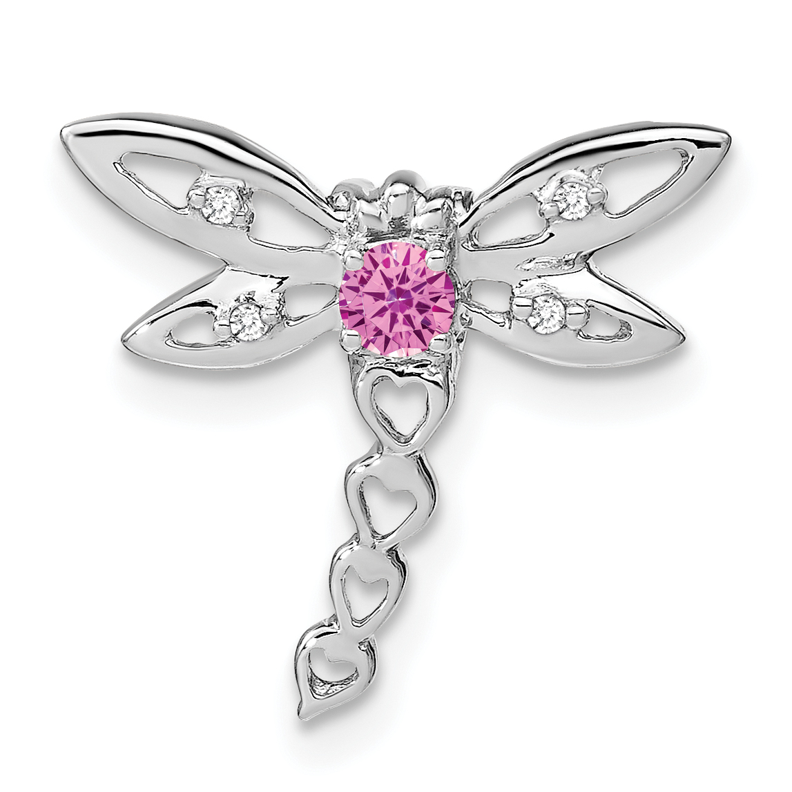 14k White Gold Lab Created Pink Sapphire and Diamond Dragonfly Chain Slide (PM7039-CPS-002-WA)
