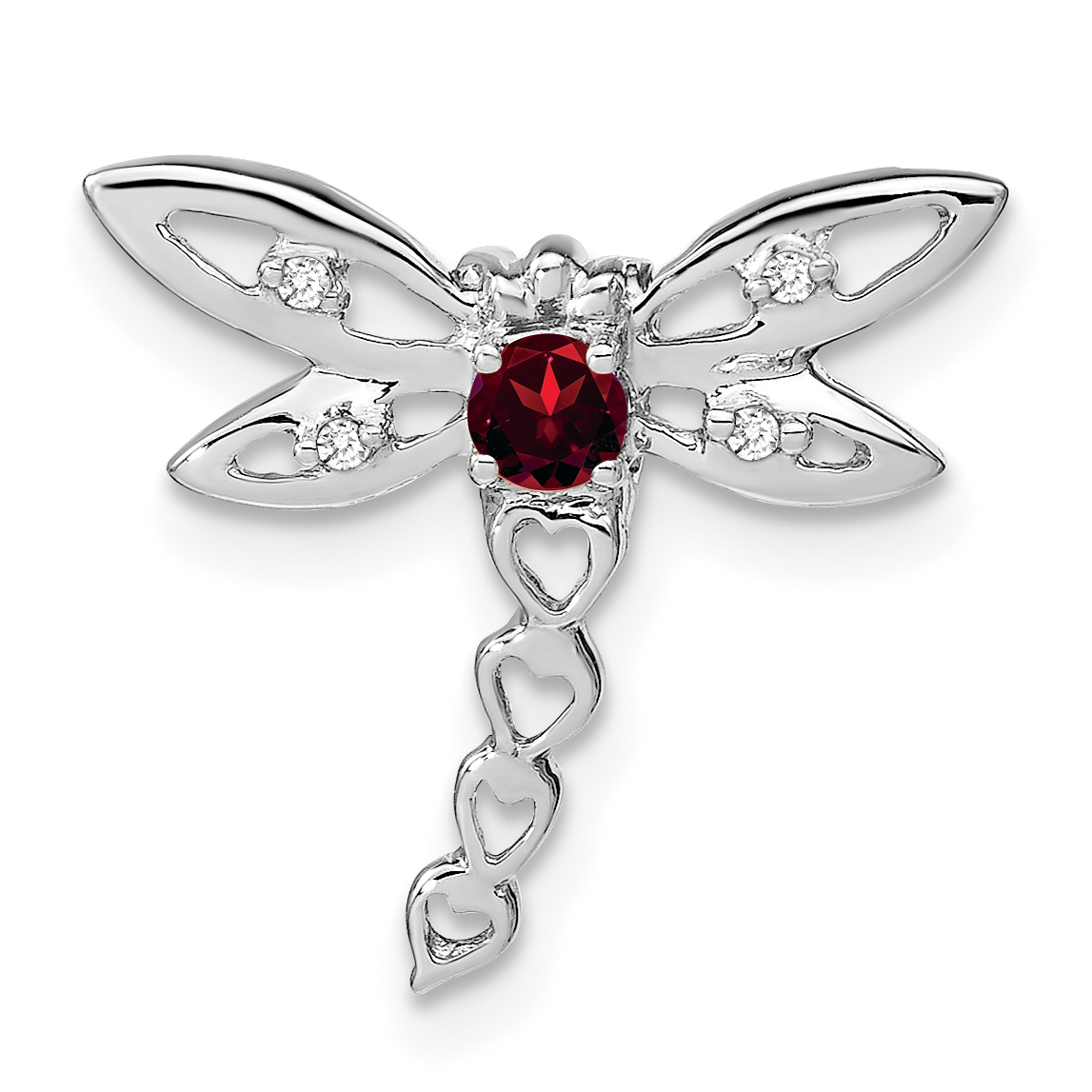 14k White Gold Garnet and Diamond Dragonfly Chain Slide (PM7039-GA-002-WA)