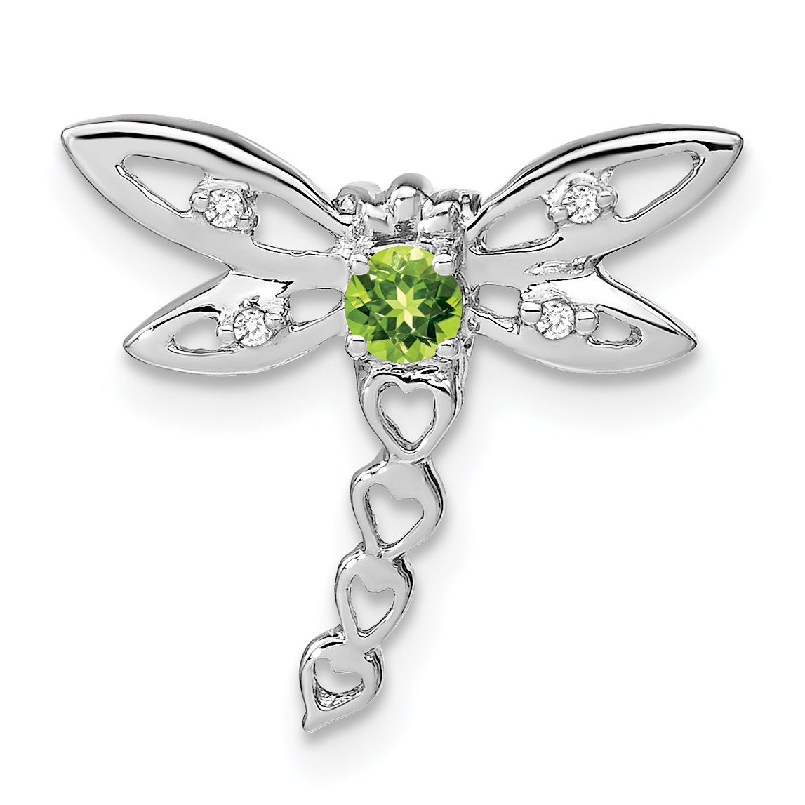 14k White Gold Peridot and Diamond Dragonfly Chain Slide (PM7039-PE-002-WA)