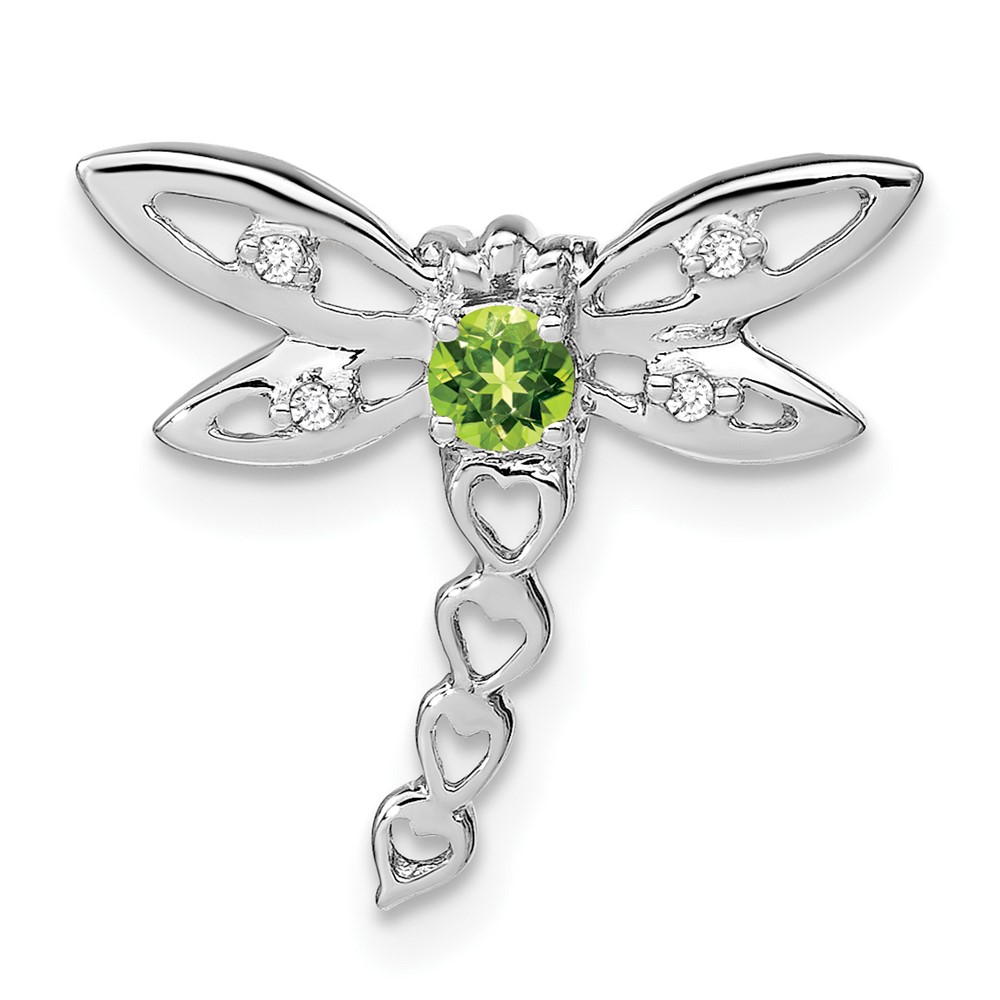 14k White Gold Peridot and Diamond Dragonfly Chain Slide (PM7039-PE-002-WA)