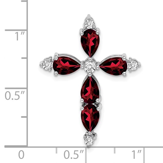 10K White Gold Garnet and Diamond Cross Chain Slide