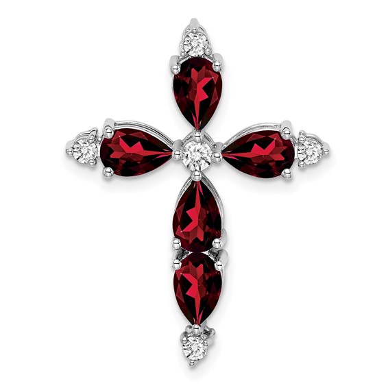 10K White Gold Garnet and Diamond Cross Chain Slide