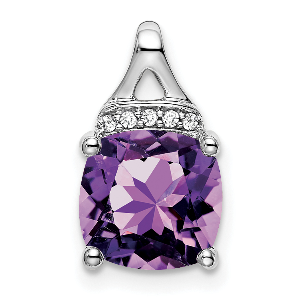 14k White Gold Cushion Amethyst and Diamond Pendant (PM7043-AM-002-WA)