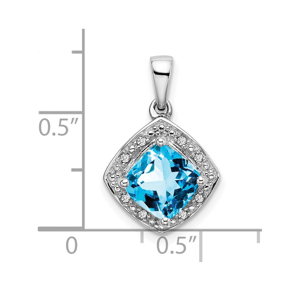 10k White Gold Cushion Blue Topaz and Diamond Pendant (PM7045-BT-004-1WA)