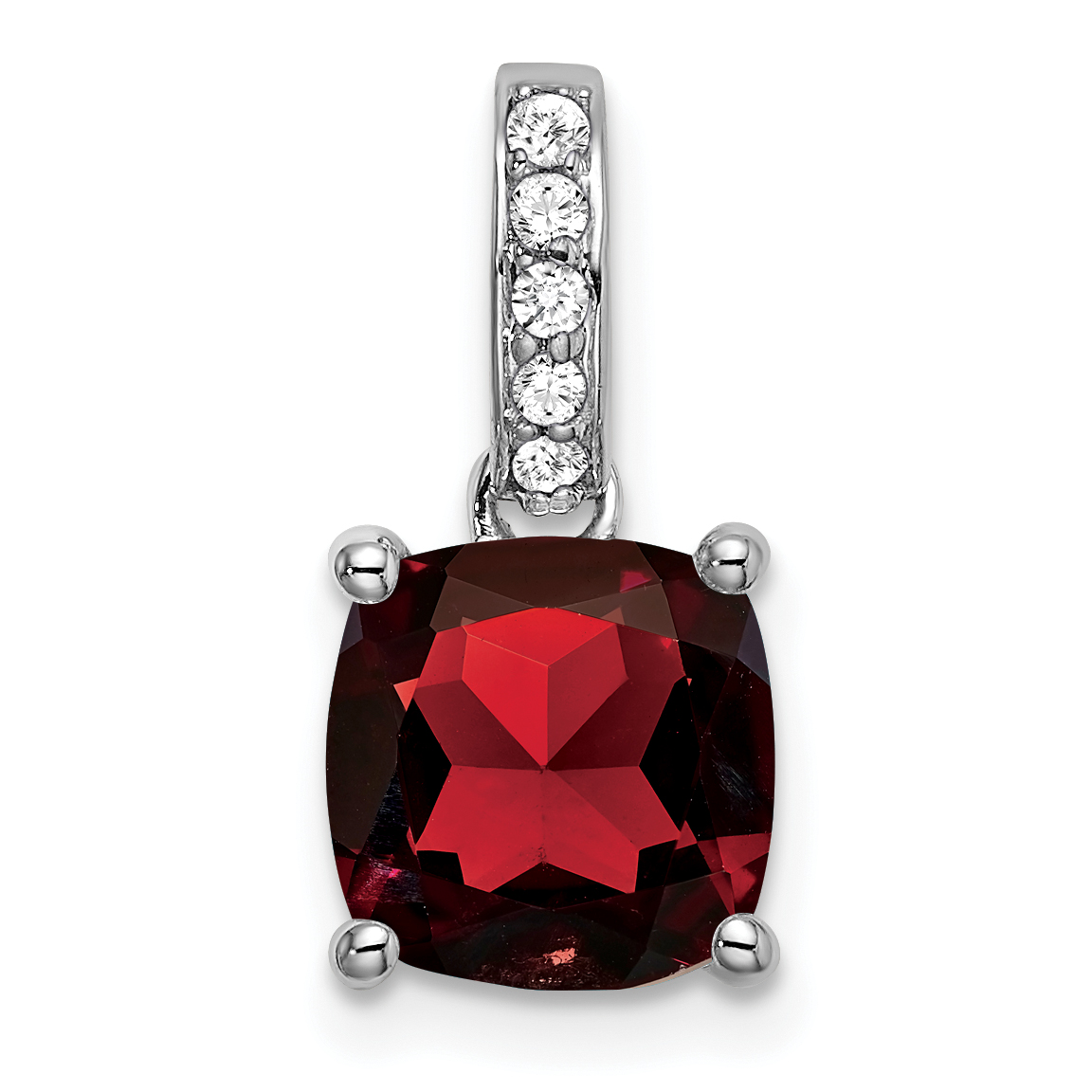 14k White Gold Cushion Garnet and Diamond Pendant (PM7048-GA-006-WA)