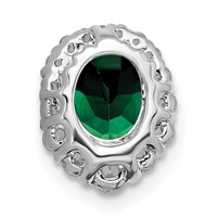 14K White Gold 0.33 Carat Lab Grown Diamond VS SI+ G+ and Lab Created Emerald Halo Chain Slide Pendant view 2