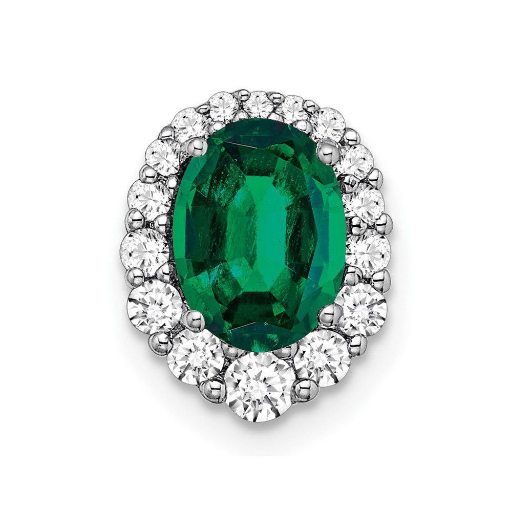 14K White Gold 0.33 Carat Lab Grown Diamond VS SI+ G+ and Lab Created Emerald Halo Chain Slide Pendant