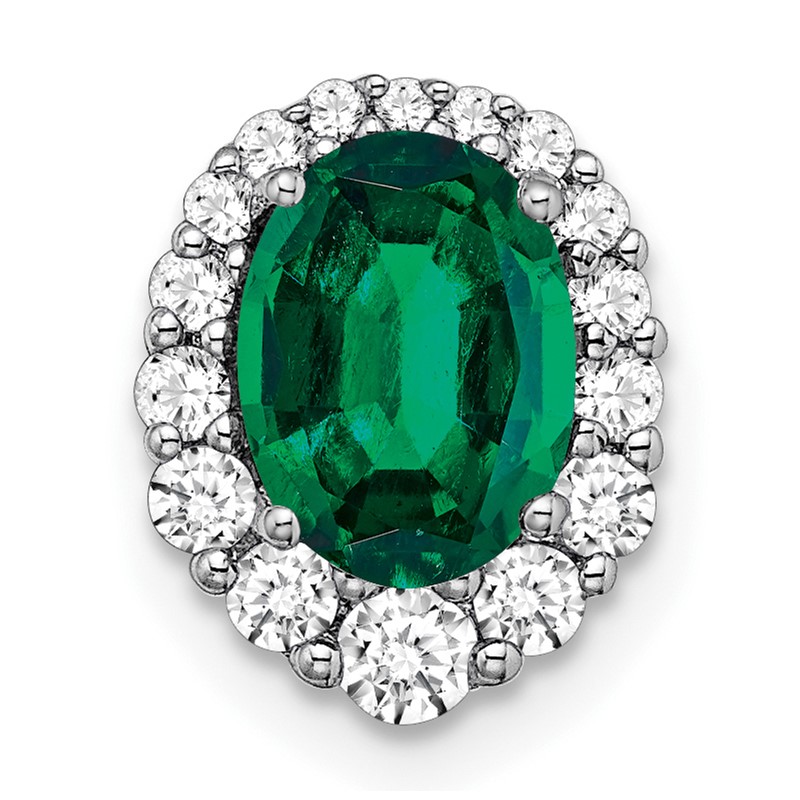 14k White Gold 1/3 carat Lab Grown Diamond VS/SI+ G+ and Lab Created Emerald Halo Chain Slide Pendant