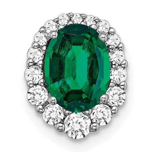 14K White Gold 0.33 Carat Lab Grown Diamond VS SI+ G+ and Lab Created Emerald Halo Chain Slide Pendant