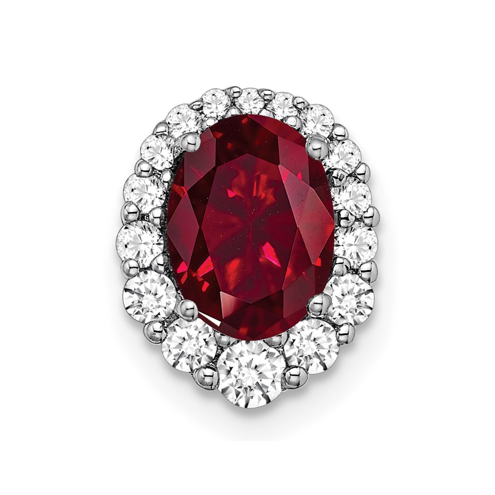 14K White Gold 0.33 Carat Lab Grown Diamond VS SI+ G+ and Lab Created Ruby Halo Chain Slide Pendant
