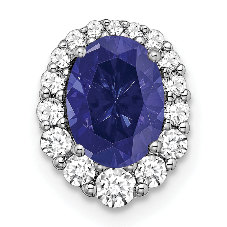 14k White Gold 1/3 carat Lab Grown Diamond VS/SI+ G+ and Lab Created Blue Sapphire Halo Chain Slide Pendant (PM7050-CSA-033-WLG)