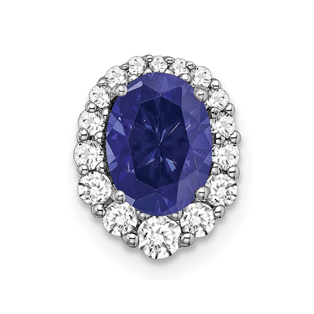 14K White Gold 0.33 Carat Lab Grown Diamond VS SI+ G+ and Lab Created Blue Sapphire Halo Chain Slide Pendant