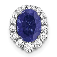 14K White Gold 0.33 Carat Lab Grown Diamond VS SI+ G+ and Lab Created Blue Sapphire Halo Chain Slide Pendant view 1