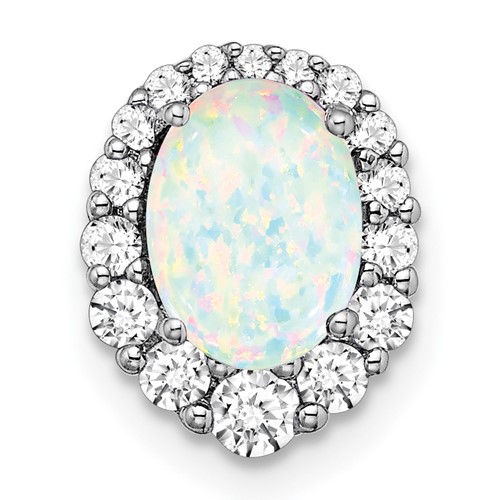 Pure Serenity 14K White Gold 0.33 Carat Lab Grown Diamond VS SI+ G+ and Lab Created Opal Chain Slide