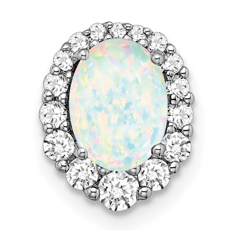 Pure Serenity 14k White Gold 1/3 carat Lab Grown Diamond VS/SI+ G+ and Lab Created Opal Chain Slide