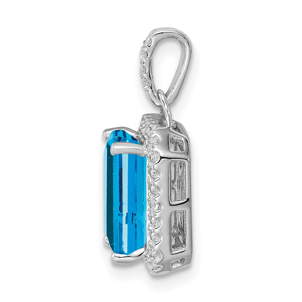 10k White Gold Emerald-cut Blue Topaz and Diamond Halo Pendant (PM7051-BT-005-1WA)