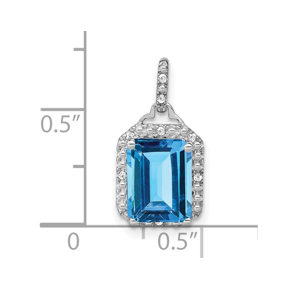 10k White Gold Emerald-cut Blue Topaz and Diamond Halo Pendant (PM7051-BT-005-1WA)