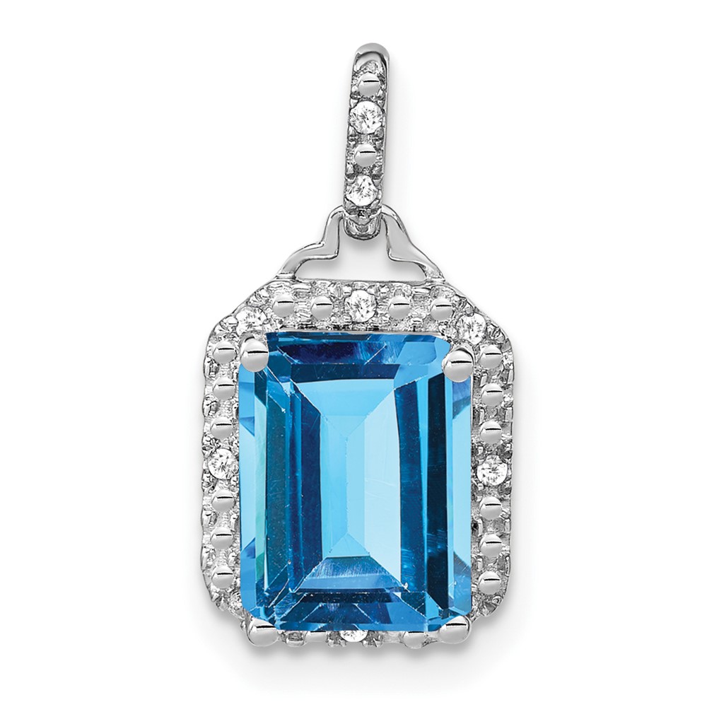 10k White Gold Emerald-cut Blue Topaz and Diamond Halo Pendant (PM7051-BT-005-1WA)