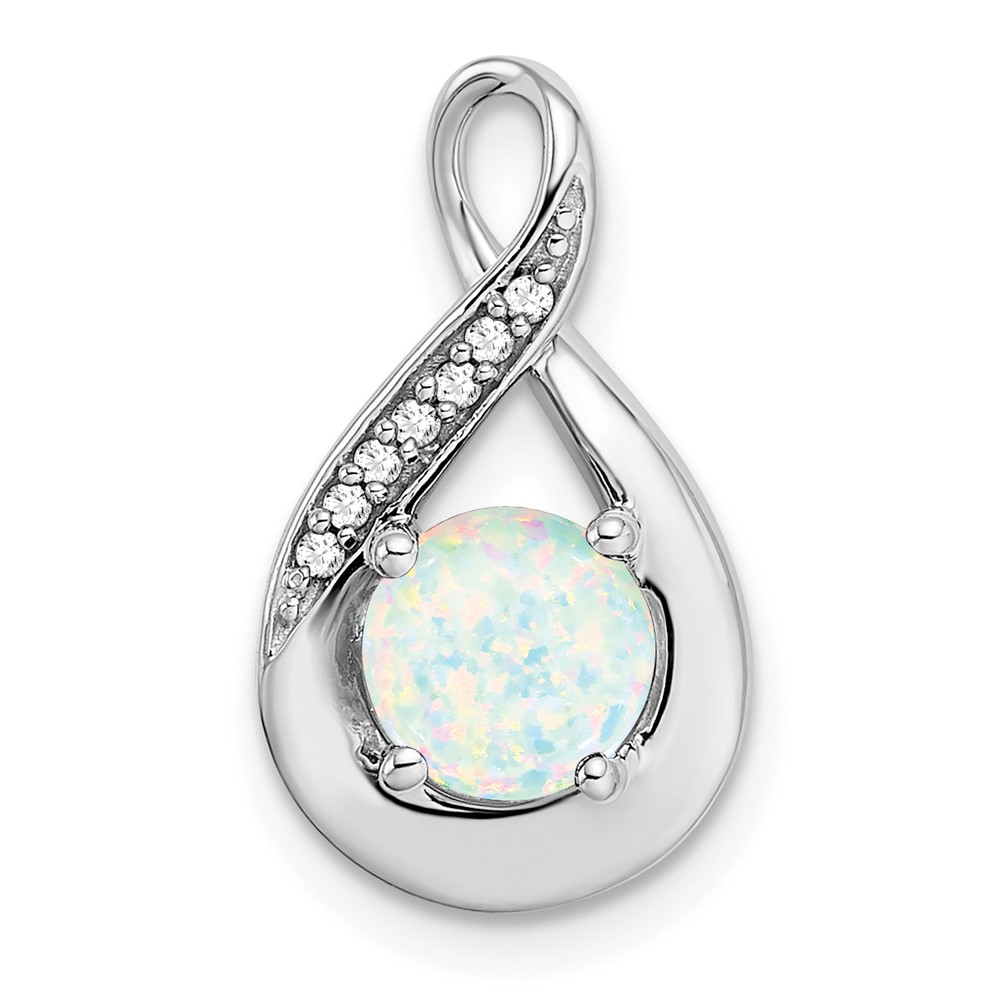 14k White Gold Created Opal and Diamond Pendant (PM7056-OP-003-WA)