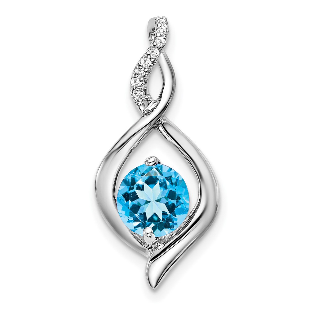 14k White Gold Blue Topaz and Diamond Pendant (PM7057-BT-004-WA)