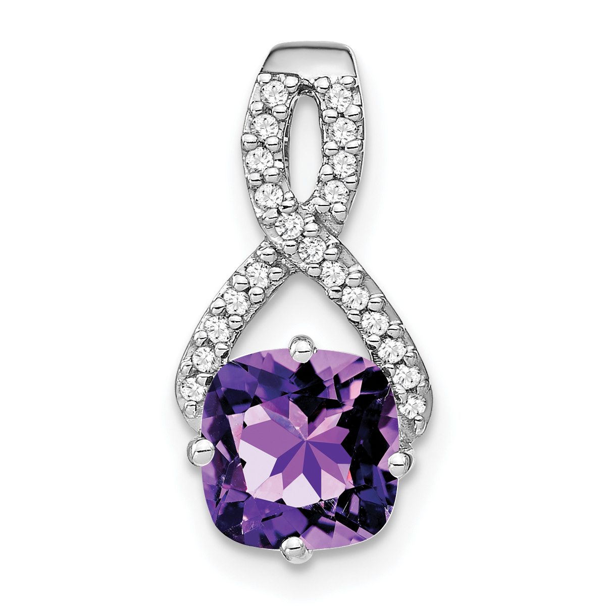 14k White Gold Cushion Amethyst and Diamond Pendant (PM7059-AM-010-WA)