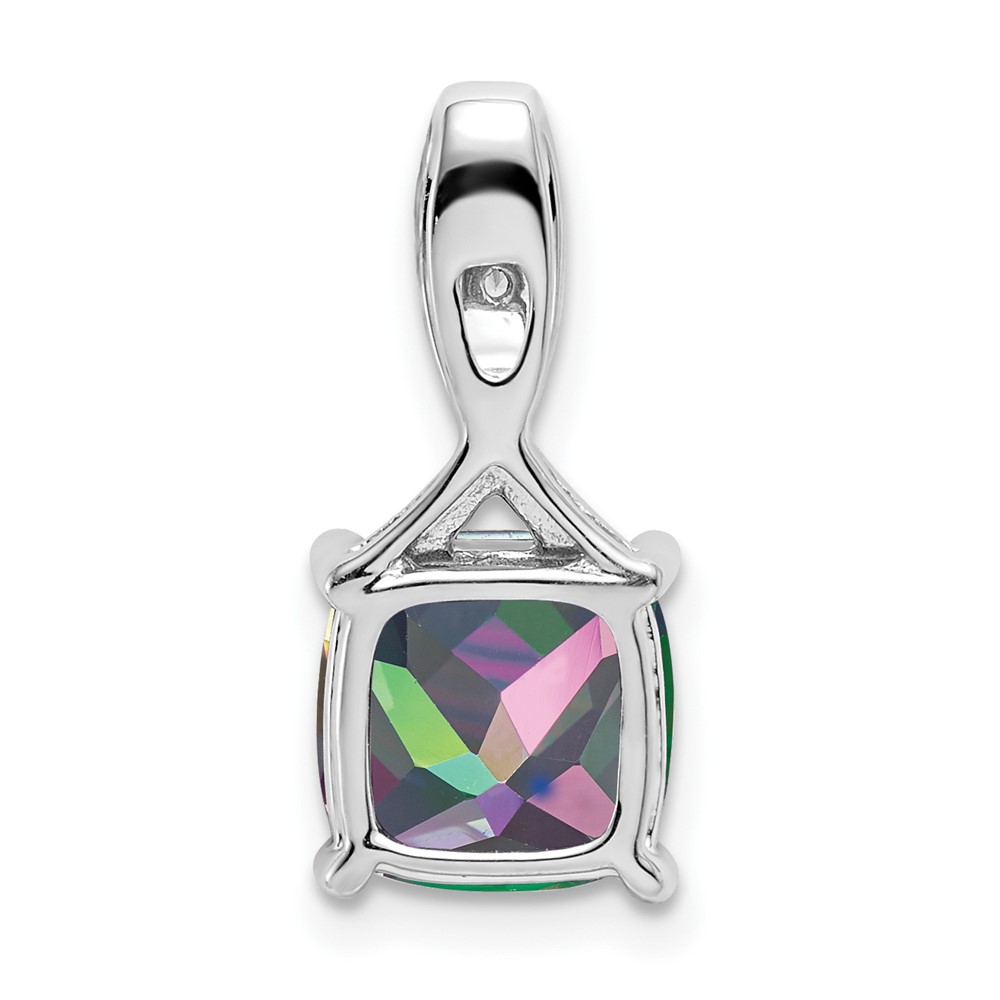 14k White Gold Cushion Mystic Fire Topaz and Diamond Pendant (PM7062-FT-002-WA)
