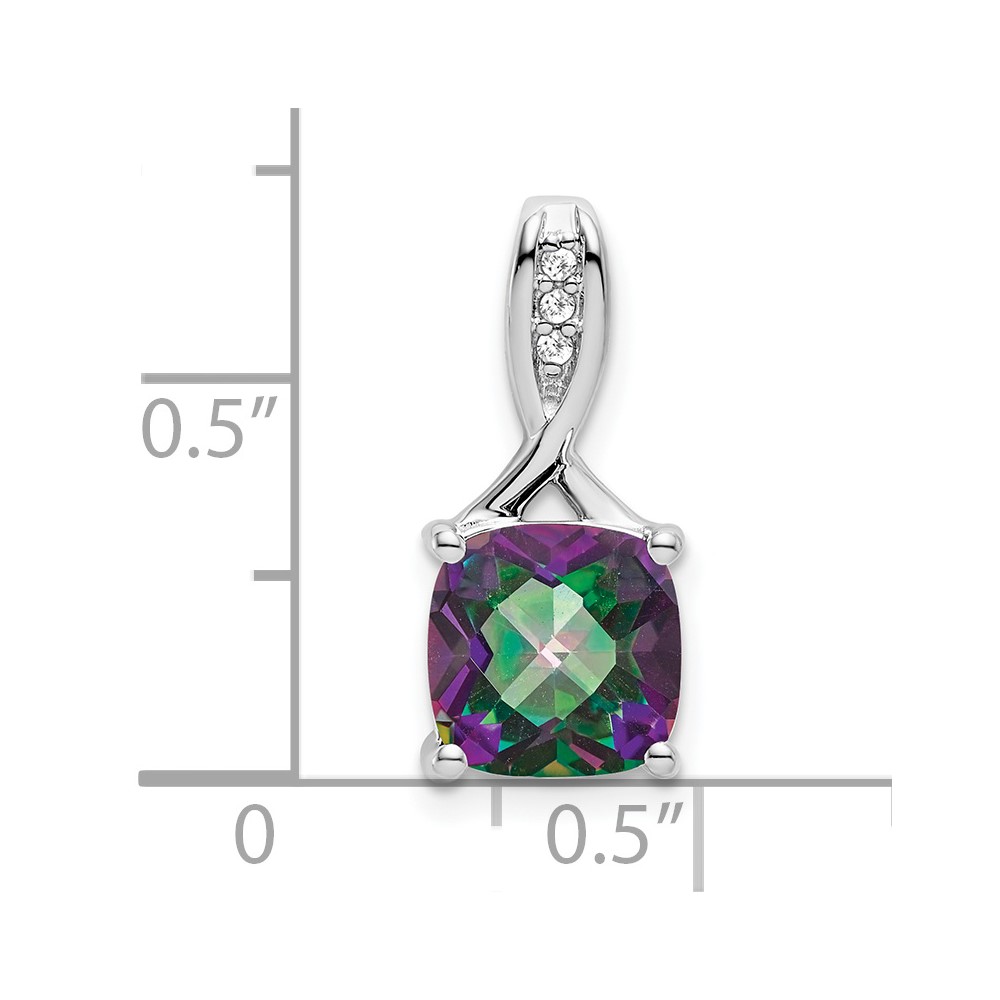 14k White Gold Cushion Mystic Fire Topaz and Diamond Pendant (PM7062-FT-002-WA)