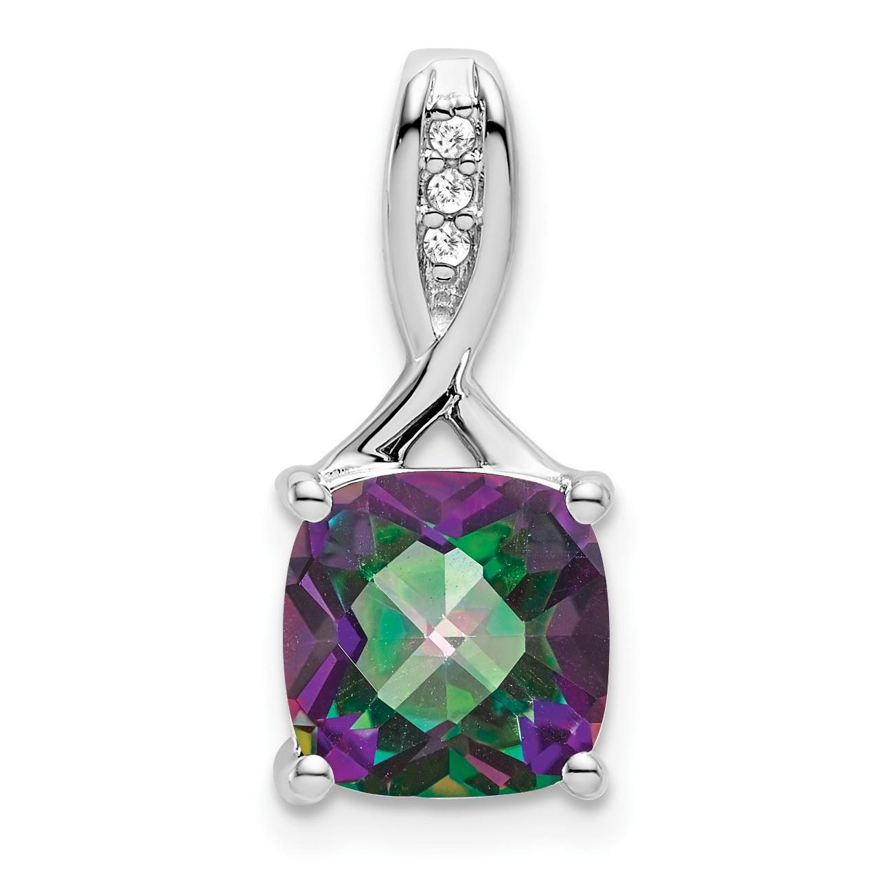 14k White Gold Cushion Mystic Fire Topaz and Diamond Pendant (PM7062-FT-002-WA)