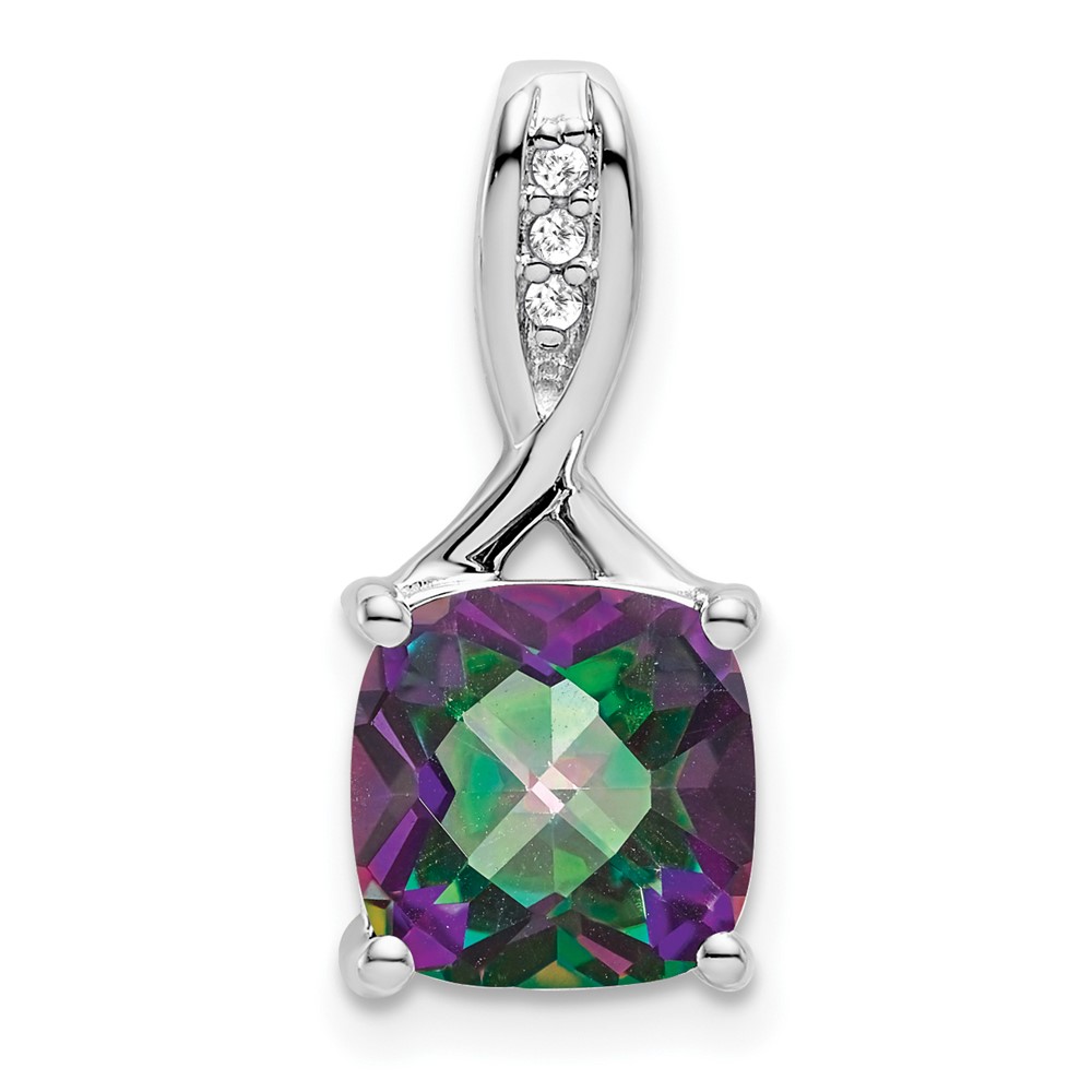 14k White Gold Cushion Mystic Fire Topaz and Diamond Pendant (PM7062-FT-002-WA)