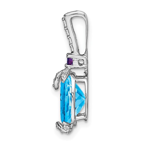 14k White Gold 10x8mm Oval Blue Topaz/Amethyst/Diamond Pendant