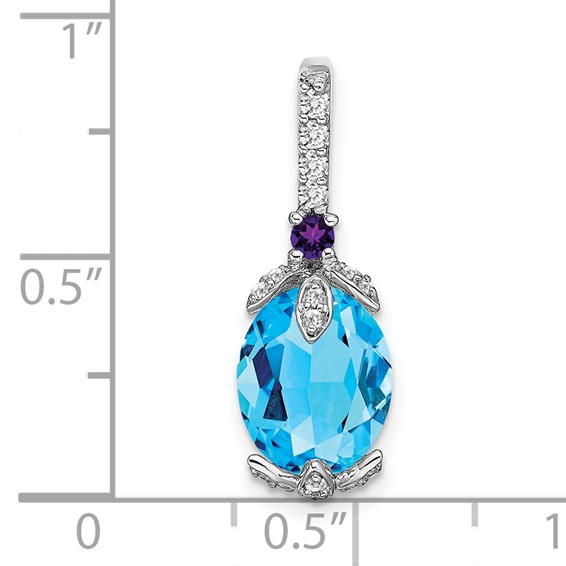 14k White Gold 10x8mm Oval Blue Topaz/Amethyst/Diamond Pendant