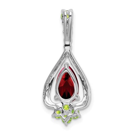 14k White Gold 8x5mm Pear Garnet and Peridot Pendant