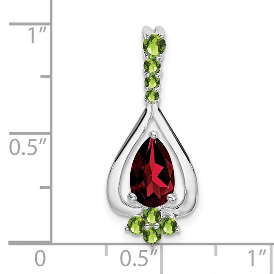 14k White Gold 8x5mm Pear Garnet and Peridot Pendant