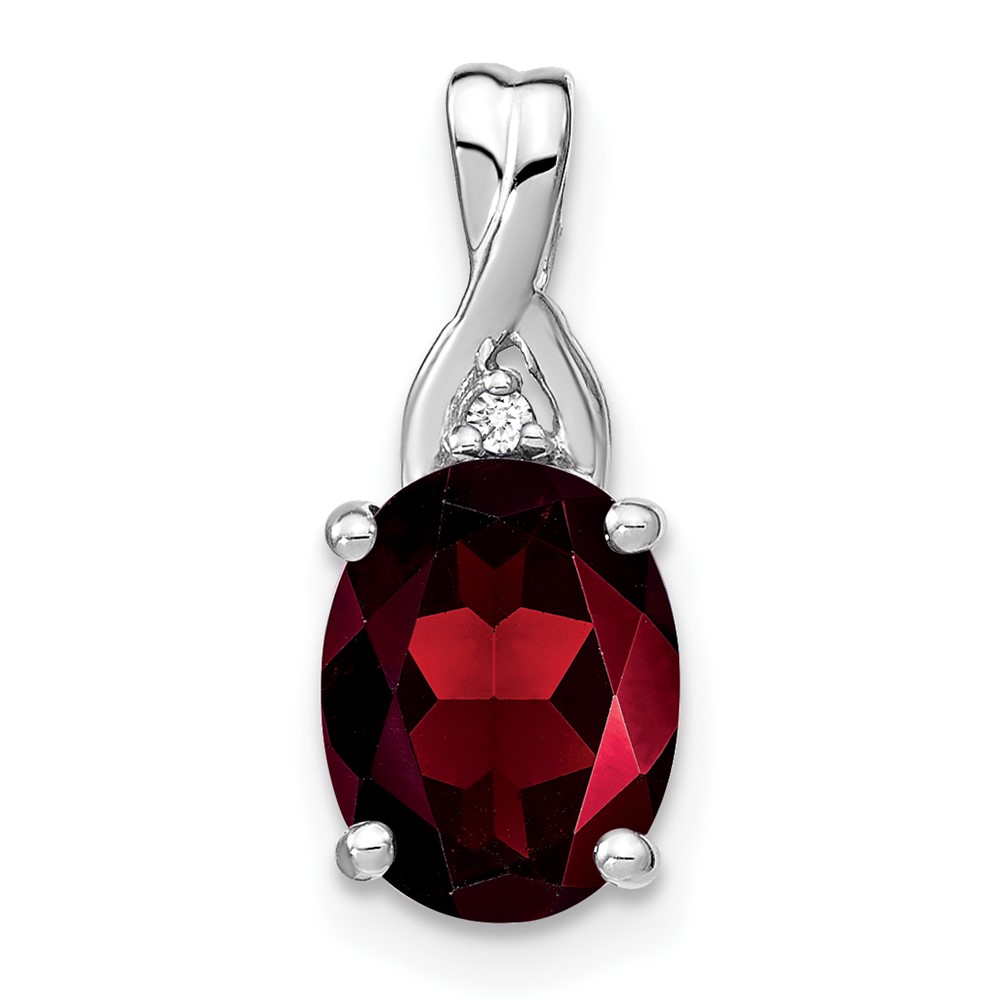 14k White Gold Oval Garnet and Diamond Pendant (PM7075-GA-001-WA)