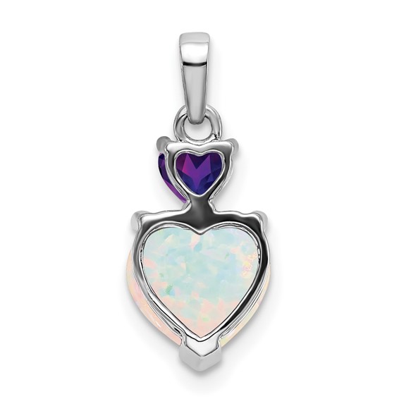 14k White Gold Heart Lab Created Opal and Amethyst Pendant