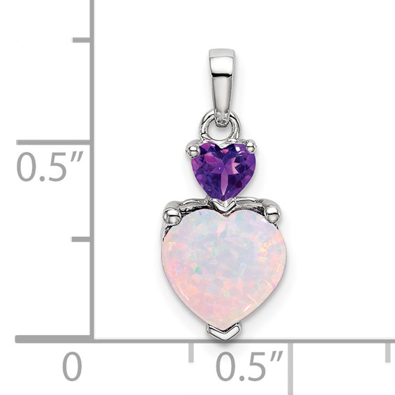 14k White Gold Heart Lab Created Opal and Amethyst Pendant