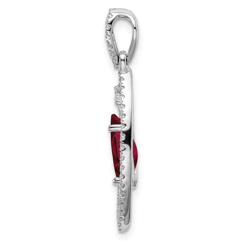 14k White Gold 1/3 carat Lab Grown Diamond VS/SI+ G+ and Lab Created Ruby Chain Slide Pendant