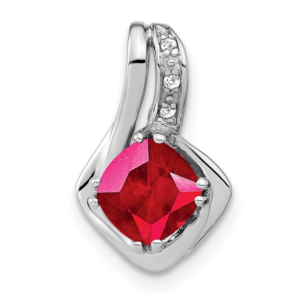 14k White Gold Cushion Lab Created Ruby and Diamond Chain Slide (PM7117-RU-002-WA)