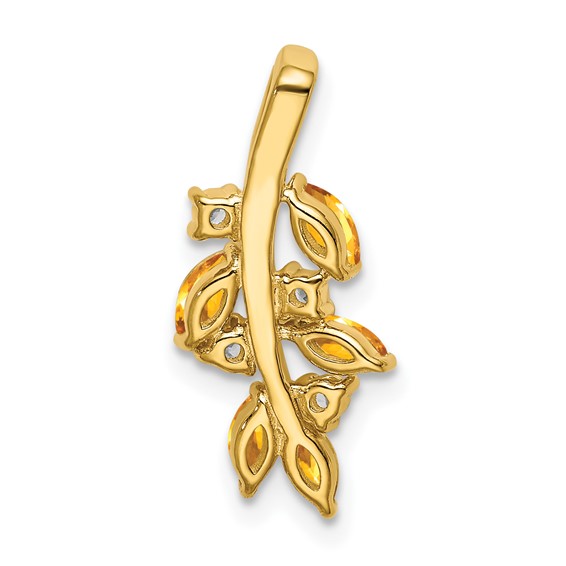 14k Marquise Citrine and Diamond Leaves Chain Slide