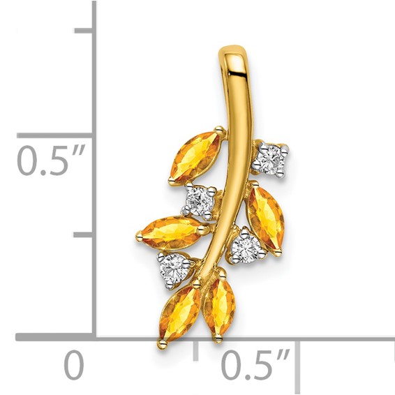 14k Marquise Citrine and Diamond Leaves Chain Slide