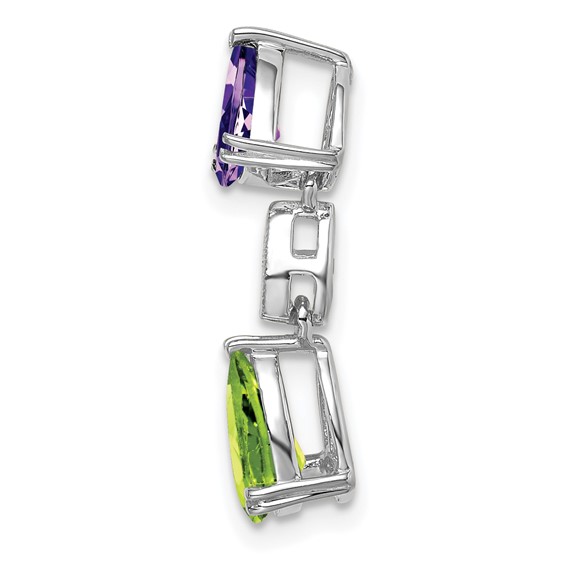 14k White Gold Pear Amethyst/Peridot and Diamond Chain Slide