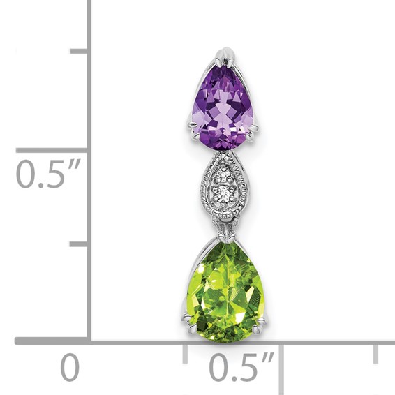 14k White Gold Pear Amethyst/Peridot and Diamond Chain Slide