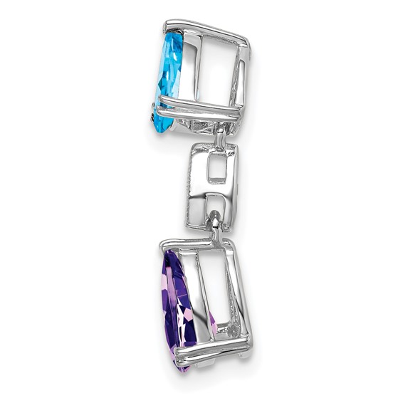 14k White Gold Pear Blue Topaz/Amethyst and Diamond Chain Slide