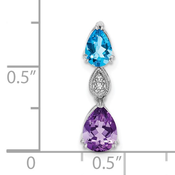 14k White Gold Pear Blue Topaz/Amethyst and Diamond Chain Slide