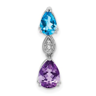 14k White Gold Pear Blue Topaz/Amethyst and Diamond Chain Slide