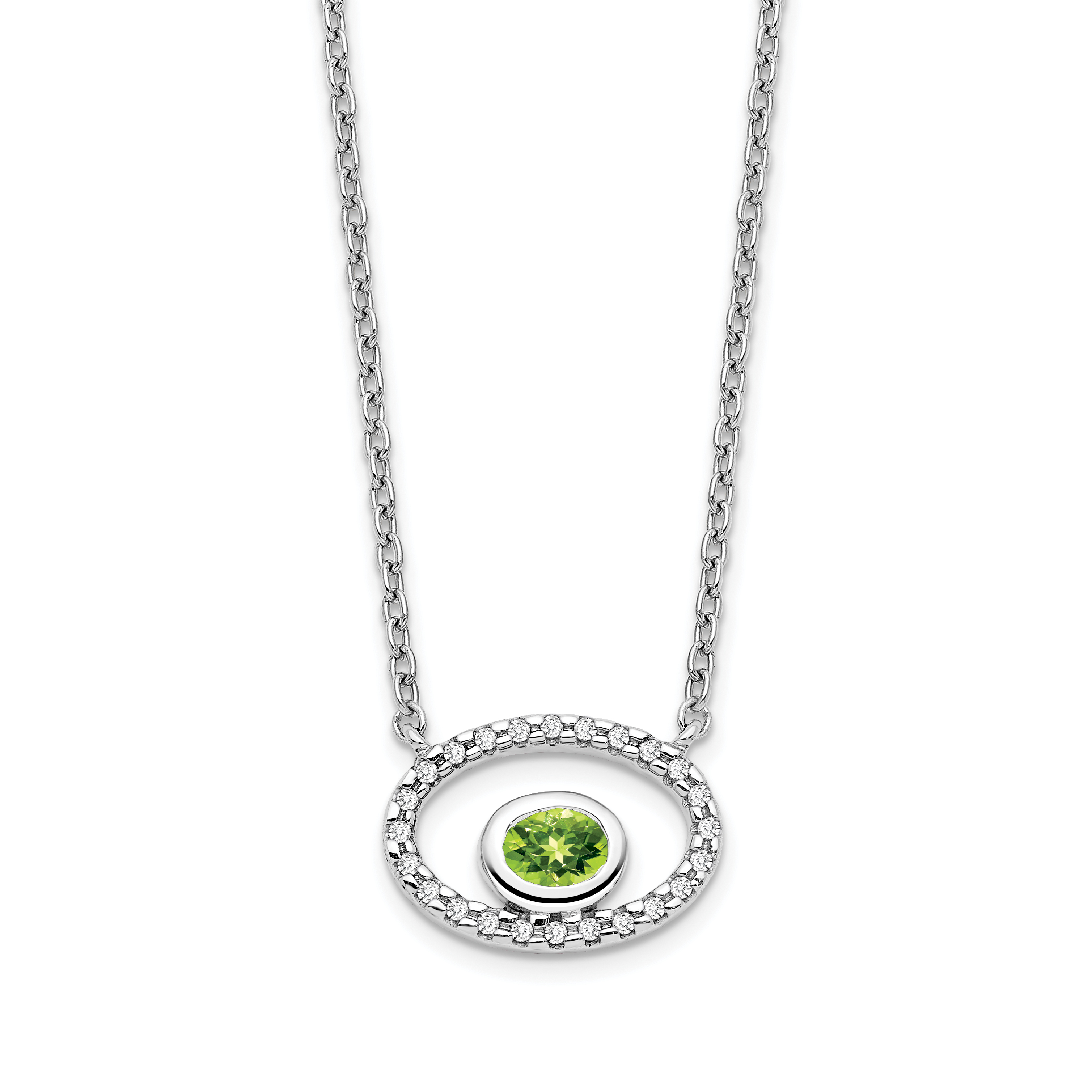14k White Gold Oval Peridot and Diamond 18in. Necklace (PM7135-PE-007-WA)