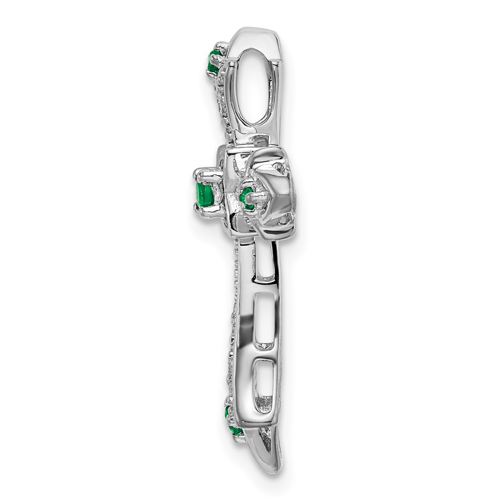 10K White Gold Emerald and Diamond Fleur de Lis Cross Chain Slide (PM7175-EM-008-1WA)